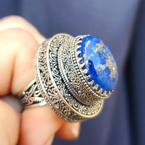 New Lapis Lazuli 925 Silver Statement Ring.